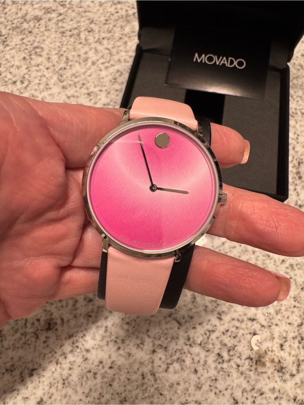 Movado Modern 47 Pink Gradient Dial Watch with Pale Pink Leather Strap
